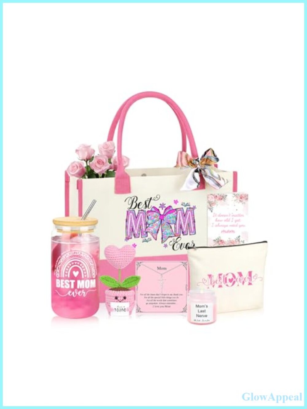 Canvas Tote Bag Gift Set for Mom, 7-Piece Gift Basket with Necklace Cup